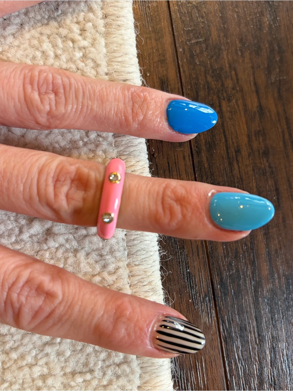 Pink Resin Ring with Gold Studs ESTIMATED SIZE 6.0 - 7.0
